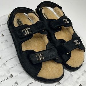 Chanel Shearling Calf Hair Dad Sandal